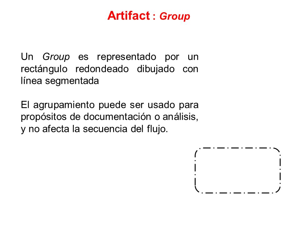 Artifact : Group Un Group es representado por un rectángulo redondeado dibujado con línea segmentada.