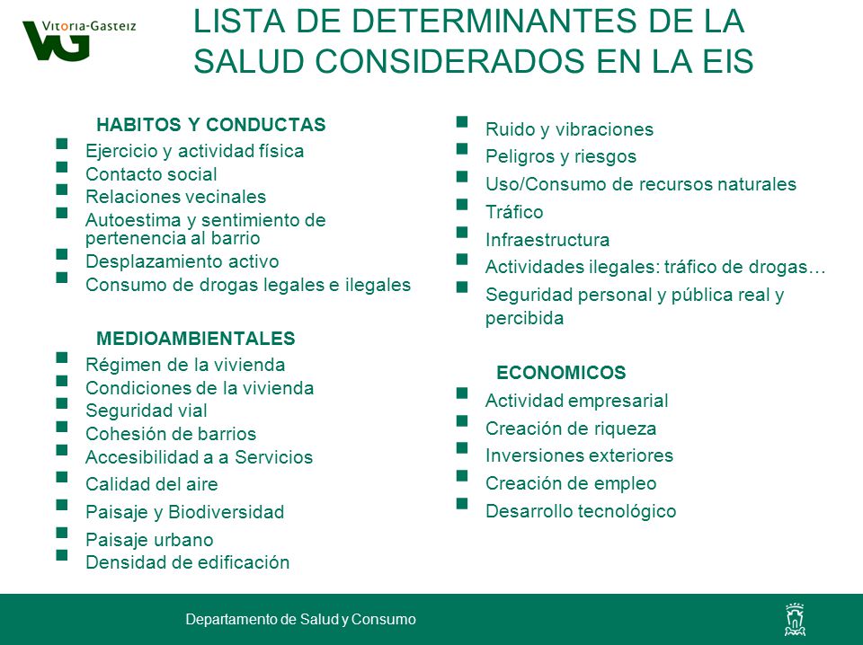 LISTA DE DETERMINANTES DE LA SALUD CONSIDERADOS EN LA EIS