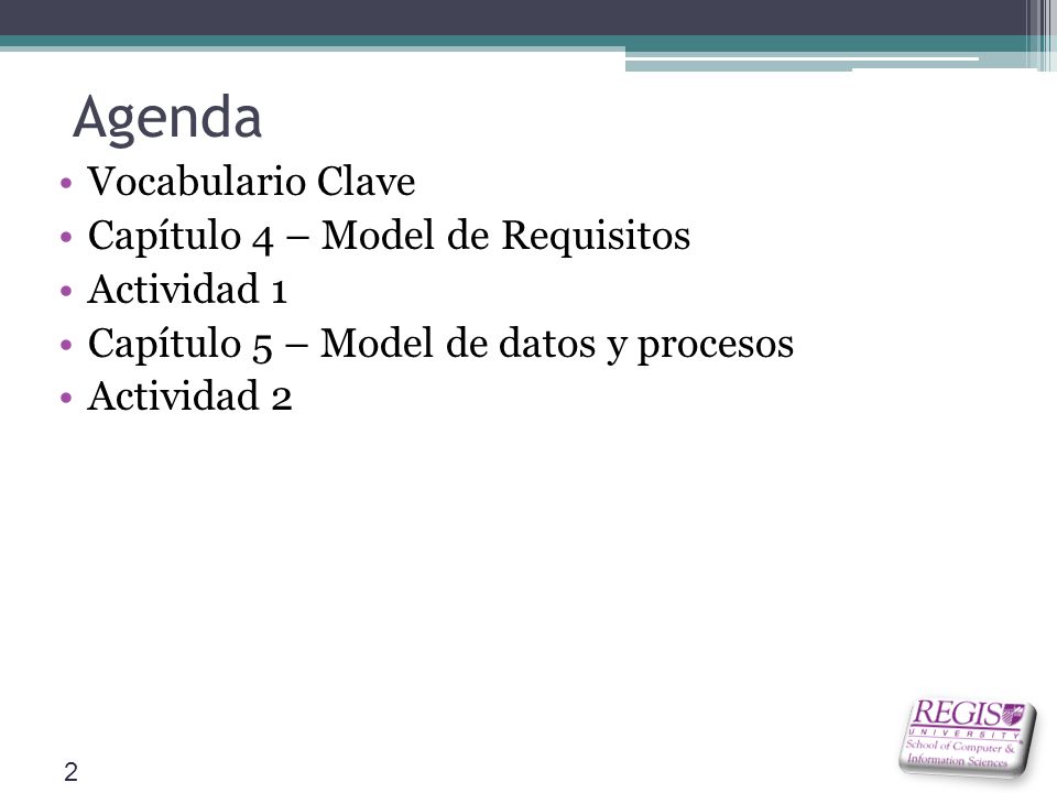 Agenda Vocabulario Clave Capítulo 4 – Model de Requisitos Actividad 1
