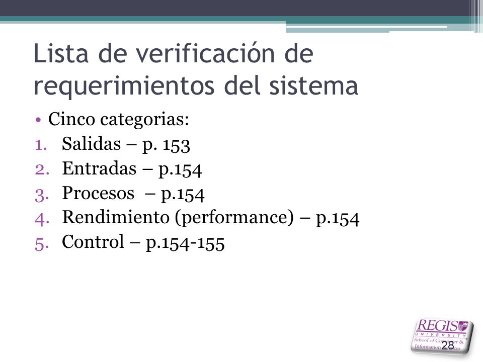 Lista de verificación de requerimientos del sistema