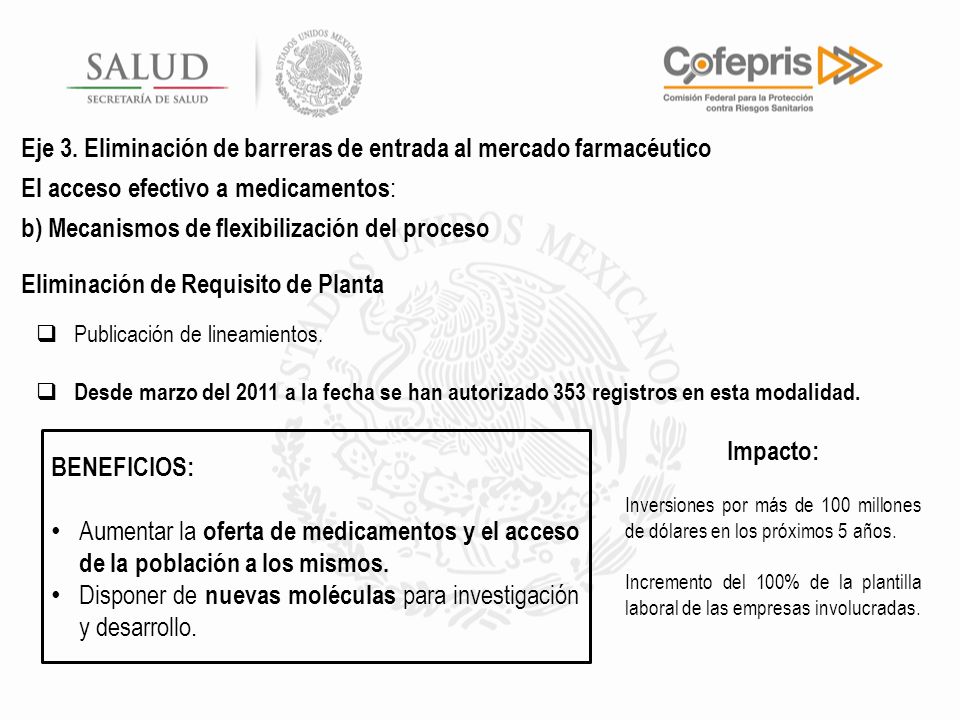 Eje 3. Eliminación de barreras de entrada al mercado farmacéutico