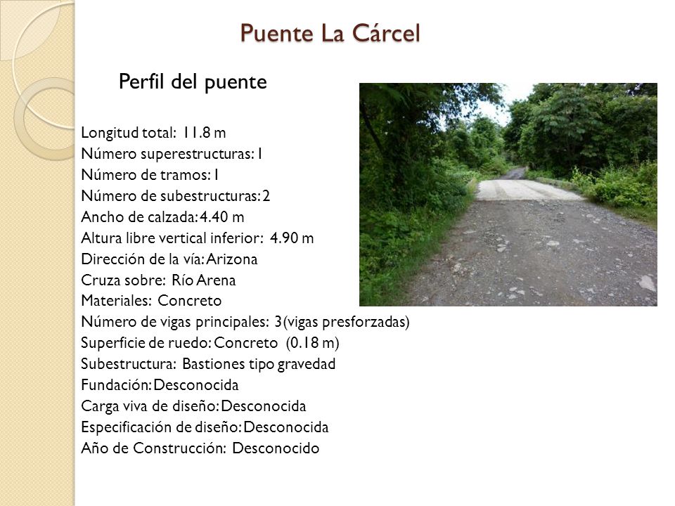 Puente La Cárcel Perfil del puente Longitud total: 11.8 m