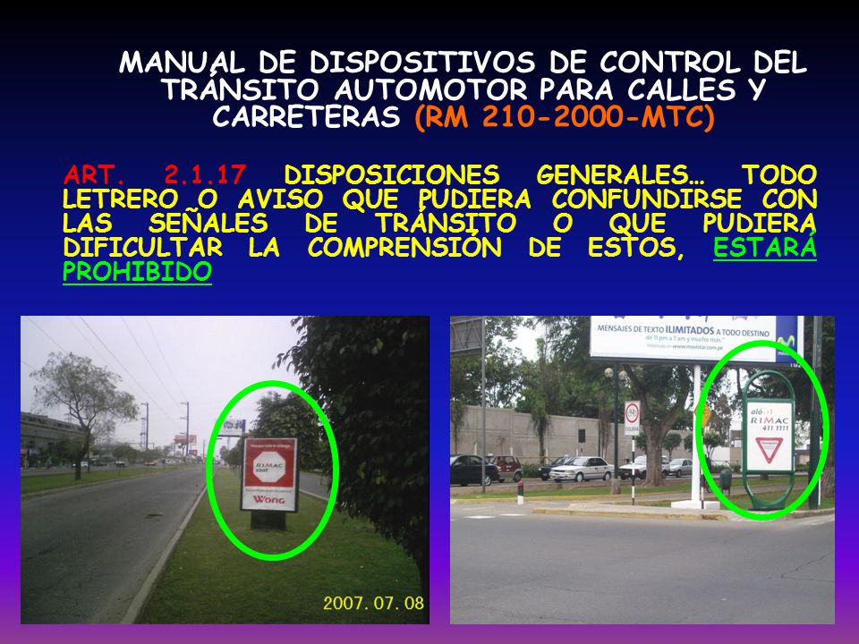 MANUAL DE DISPOSITIVOS DE CONTROL DEL TRÁNSITO AUTOMOTOR PARA CALLES Y CARRETERAS (RM MTC)