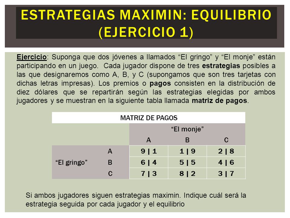 Estrategias maximin: Equilibrio (ejercicio 1)