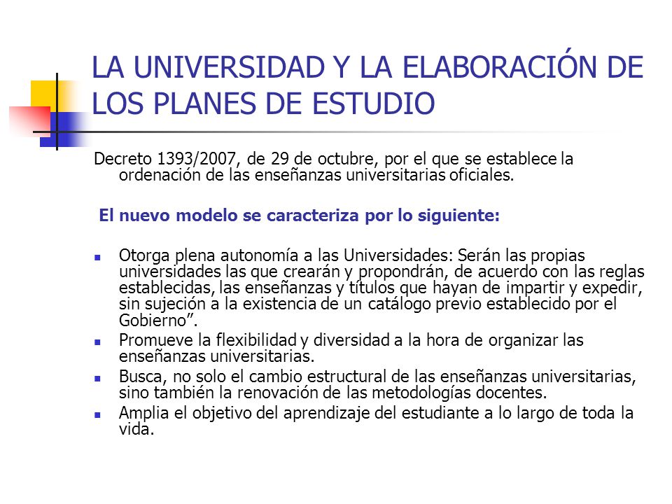 LA UNIVERSIDAD Y LA ELABORACIÓN DE LOS PLANES DE ESTUDIO
