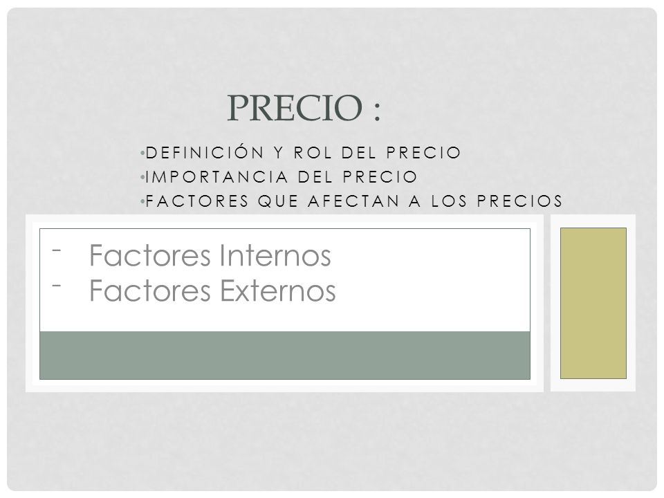 PRECIO : Factores Internos Factores Externos