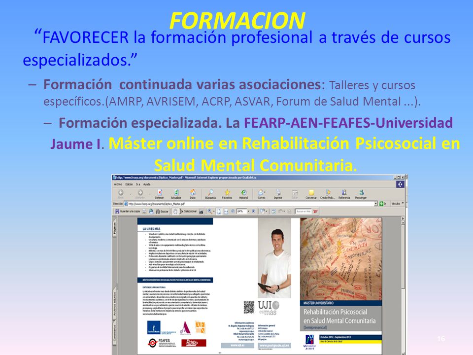 FORMACION FAVORECER la formación profesional a través de cursos especializados.