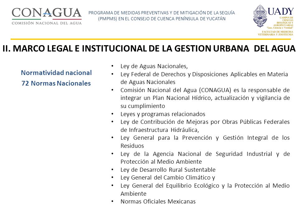 II. MARCO LEGAL E INSTITUCIONAL DE LA GESTION URBANA DEL AGUA