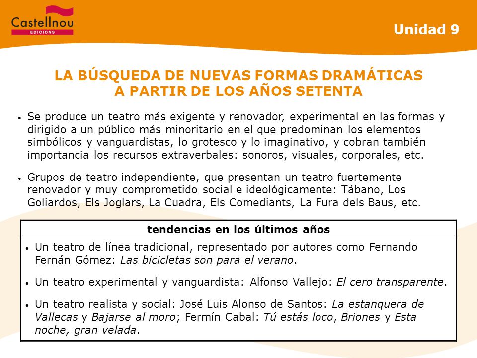 LA BÚSQUEDA DE NUEVAS FORMAS DRAMÁTICAS A PARTIR DE LOS AÑOS SETENTA