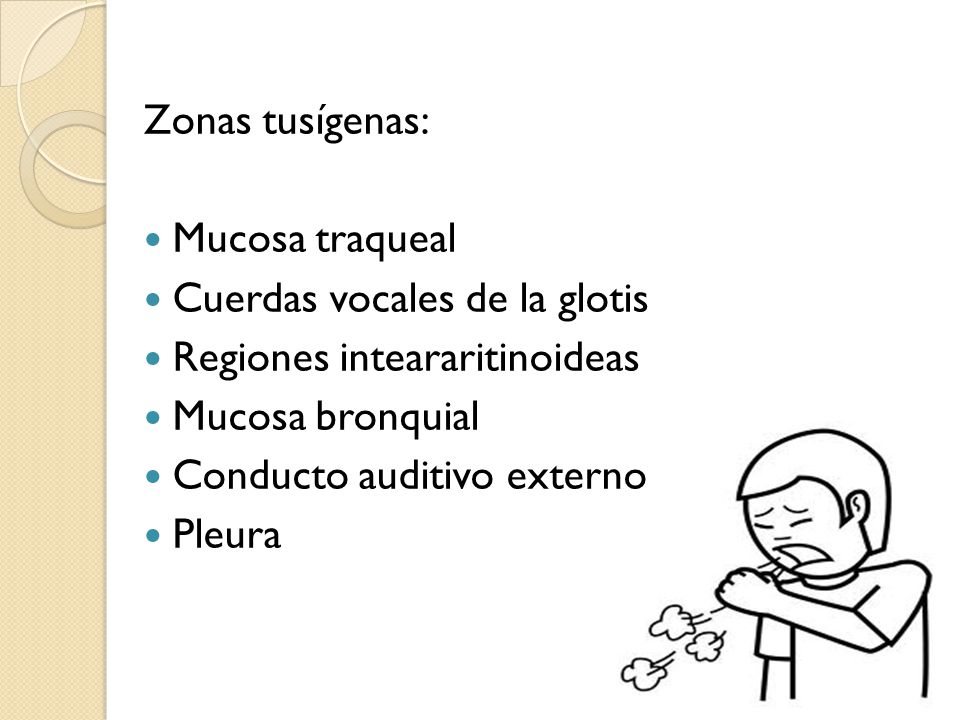 Zonas tusígenas: Mucosa traqueal. Cuerdas vocales de la glotis. Regiones inteararitinoideas. Mucosa bronquial.