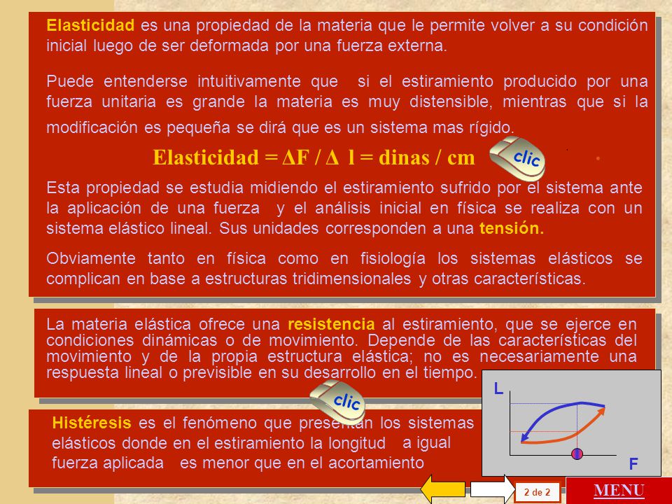 Elasticidad = ΔF / Δ l = dinas / cm