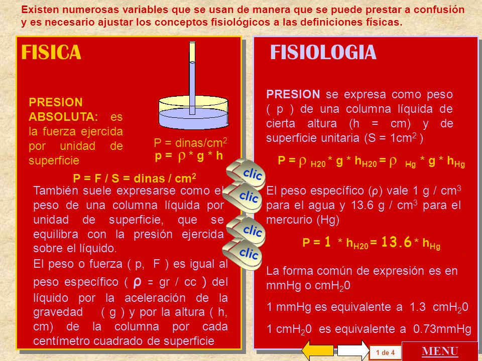 Existen numerosas variables que se usan de manera que se puede prestar a confusión y es necesario ajustar los conceptos fisiológicos a las definiciones físicas.