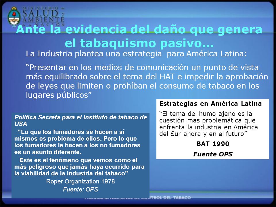 Ante la evidencia del daño que genera el tabaquismo pasivo...