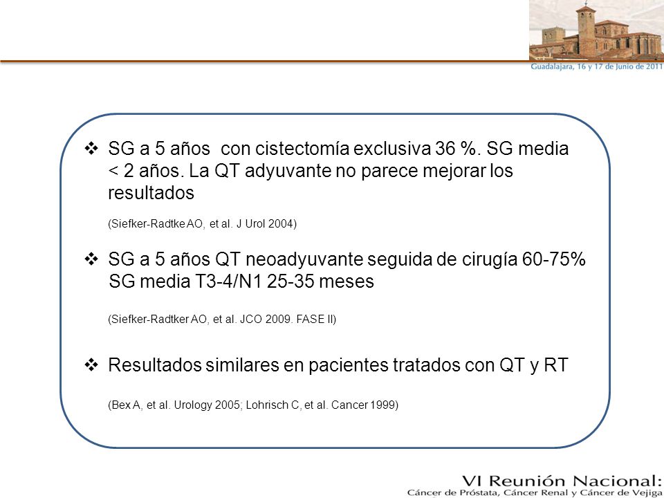 SG a 5 años QT neoadyuvante seguida de cirugía 60-75%