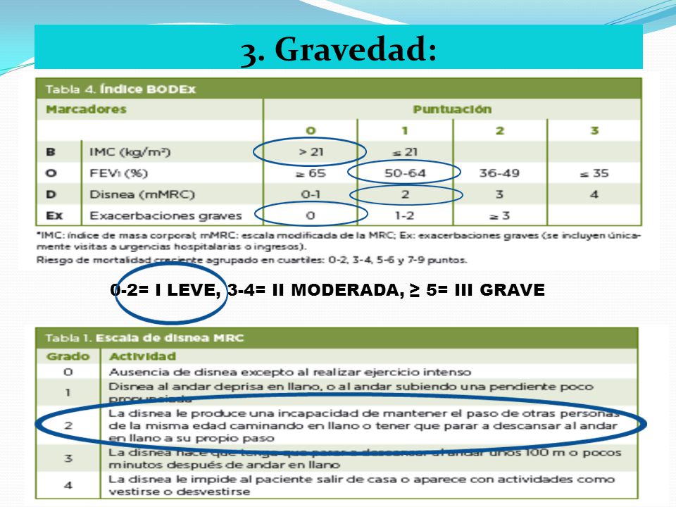 0-2= I LEVE, 3-4= II MODERADA, ≥ 5= III GRAVE
