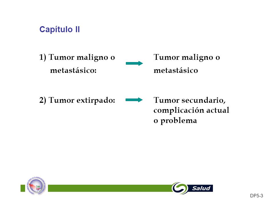 1) Tumor maligno o Tumor maligno o metastásico: metastásico