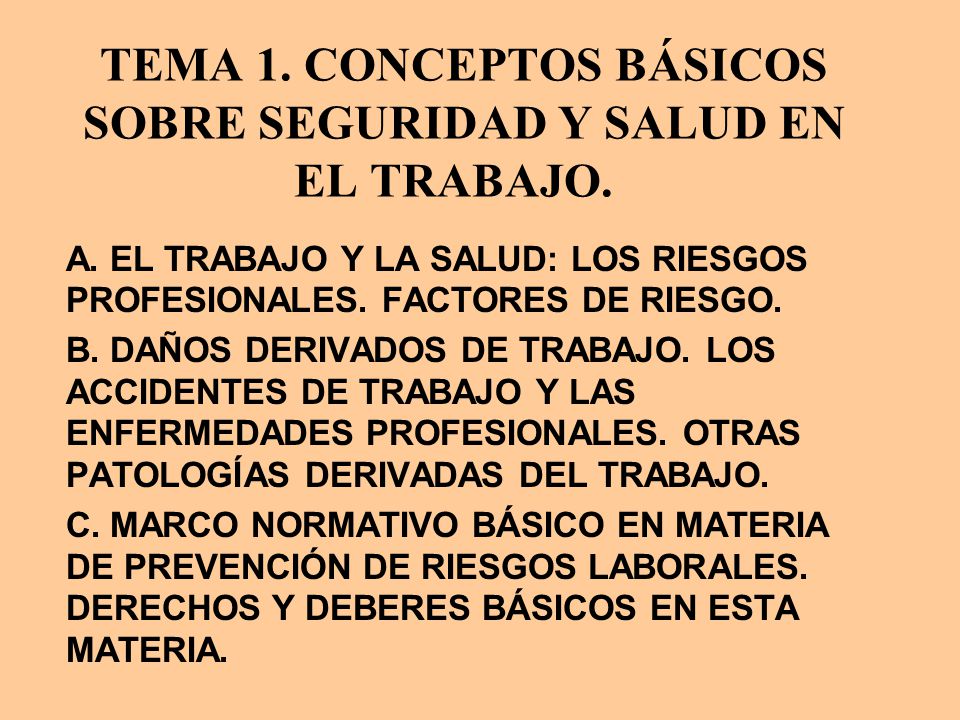 TEMA 1. CONCEPTOS BÁSICOS SOBRE SEGURIDAD Y SALUD EN EL TRABAJO.