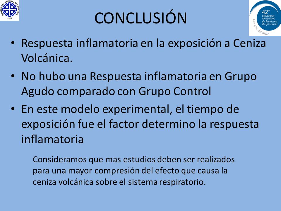 CONCLUSIÓN Respuesta inflamatoria en la exposición a Ceniza Volcánica.