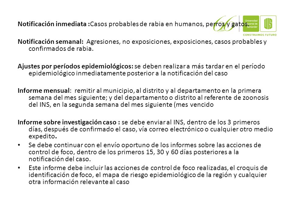 Notificación inmediata :Casos probables de rabia en humanos, perros y gatos.