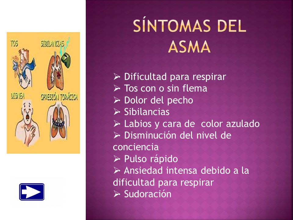 Síntomas del asma · Dificultad para respirar · Tos con o sin flema