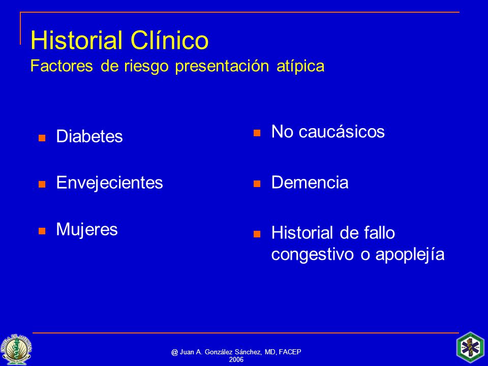 Historial Clínico Factores de riesgo presentación atípica