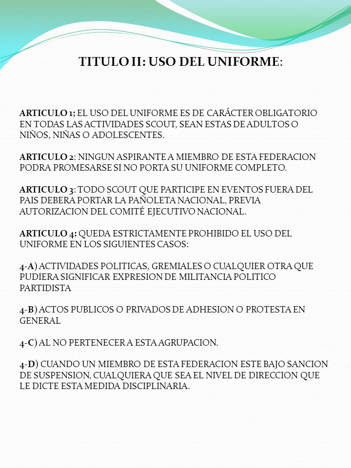 TITULO II: USO DEL UNIFORME: