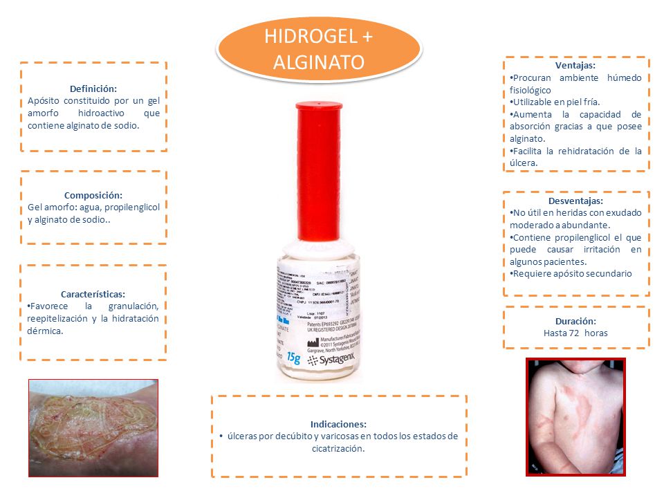 HIDROGEL + ALGINATO Ventajas: Procuran ambiente húmedo fisiológico