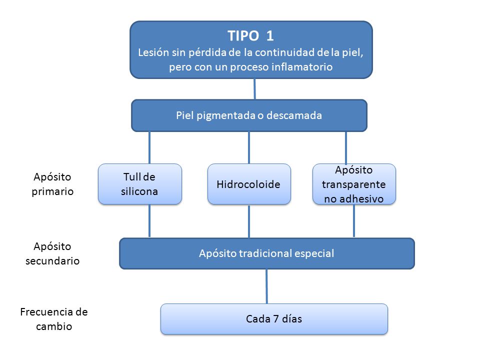 TIPO 1 Lesión sin pérdida de la continuidad de la piel, pero con un proceso inflamatorio. Piel pigmentada o descamada.