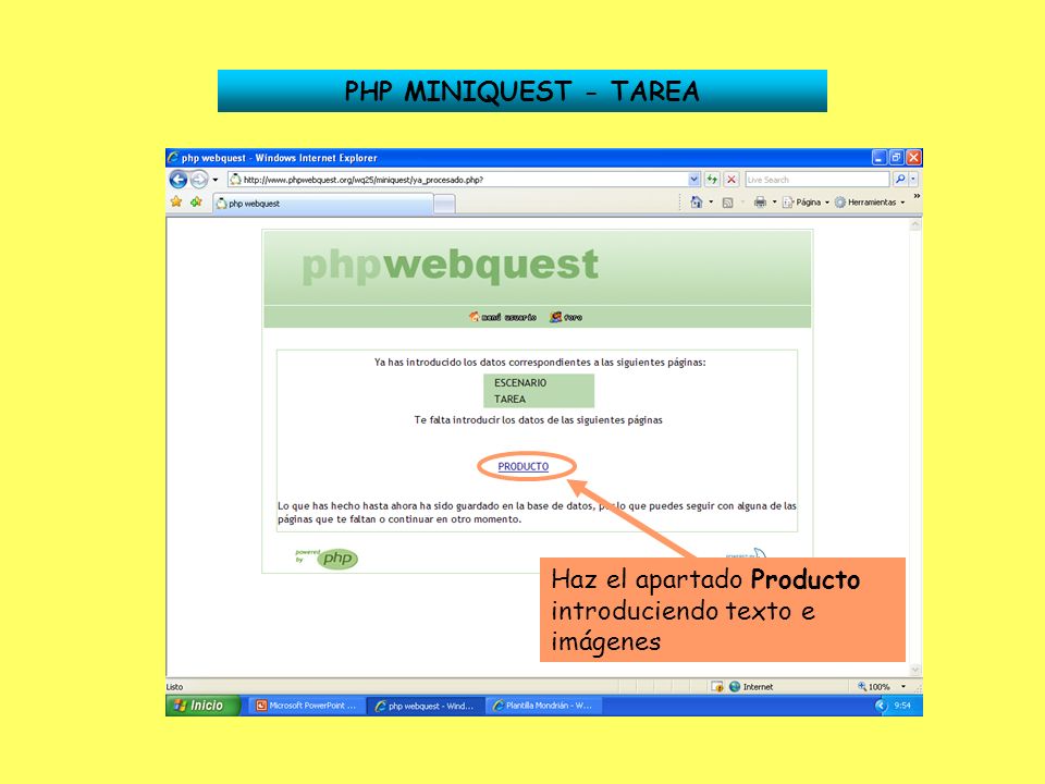 PHP MINIQUEST - TAREA Haz el apartado Producto introduciendo texto e imágenes