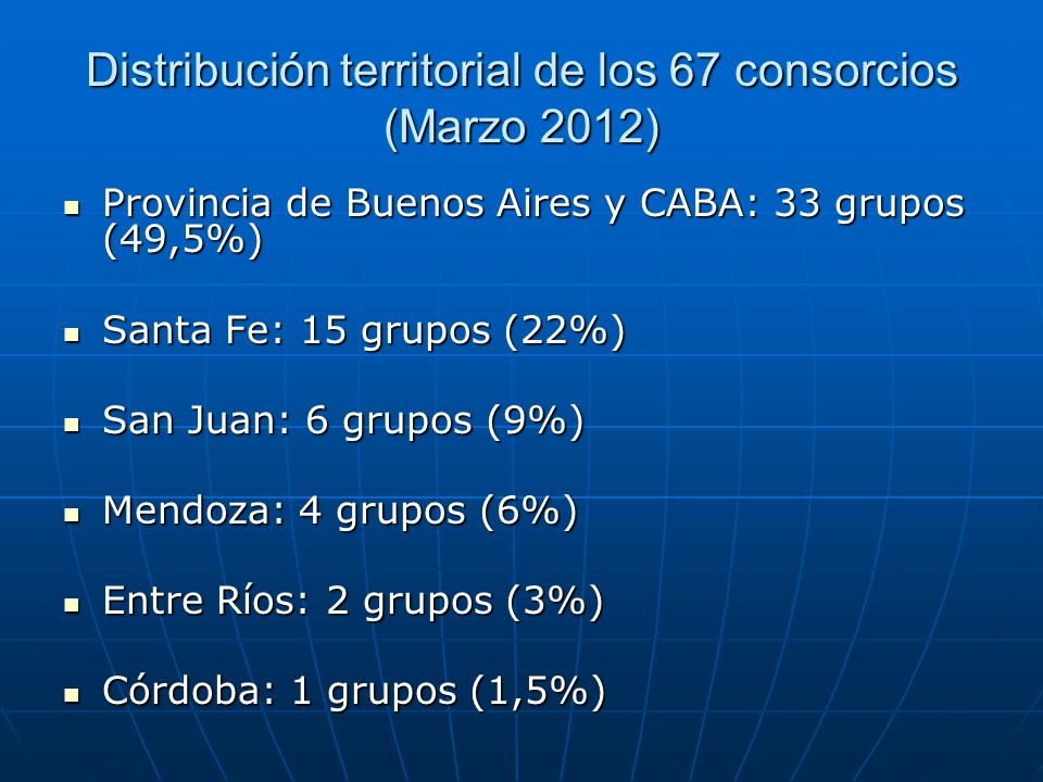 Distribución territorial de los 67 consorcios (Marzo 2012)