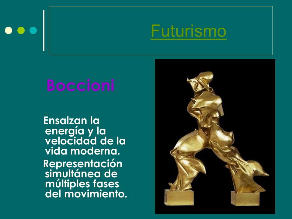 Futurismo Boccioni. Ensalzan la energía y la velocidad de la vida moderna.
