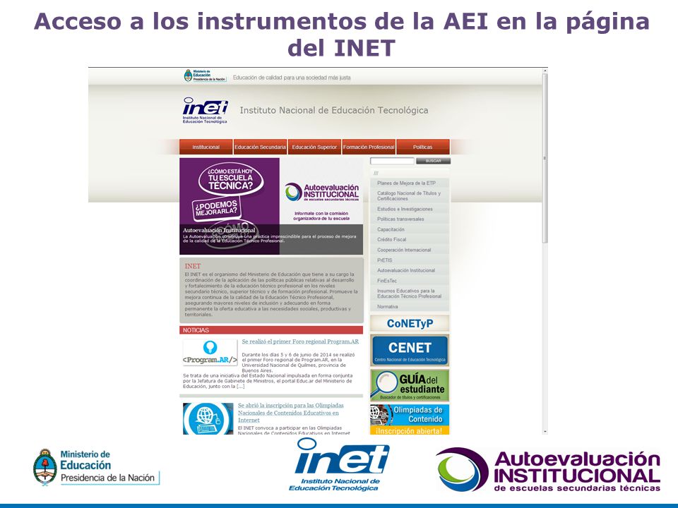 Acceso a los instrumentos de la AEI en la página del INET