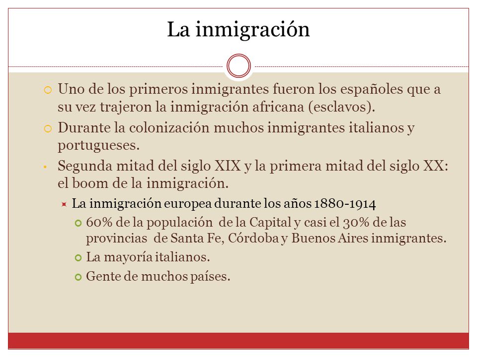 La inmigración Uno de los primeros inmigrantes fueron los españoles que a su vez trajeron la inmigración africana (esclavos).