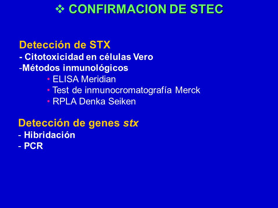 CONFIRMACION DE STEC Detección de STX Detección de genes stx
