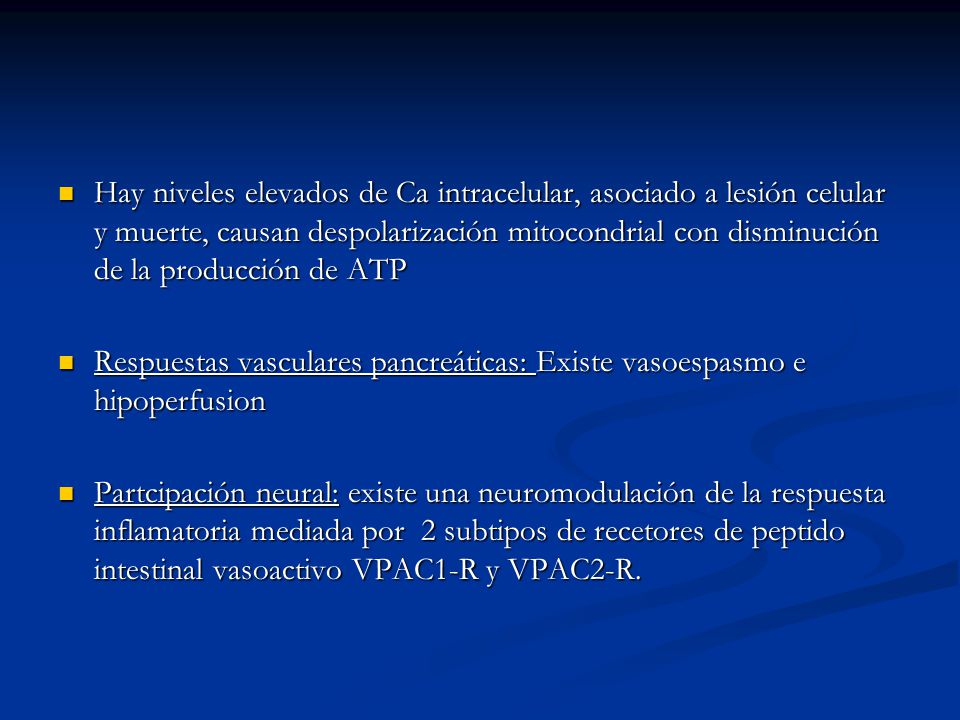 Hay niveles elevados de Ca intracelular, asociado a lesión celular y muerte, causan despolarización mitocondrial con disminución de la producción de ATP