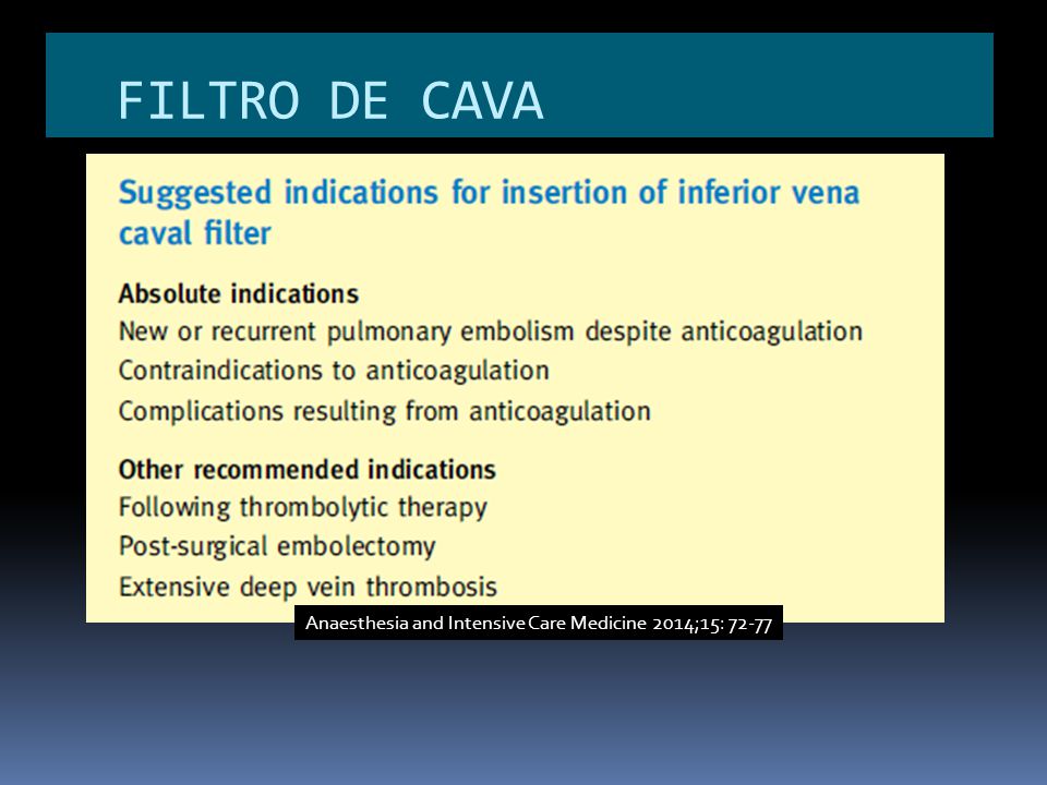 FILTRO DE CAVA Anaesthesia and Intensive Care Medicine 2014;15: 72-77