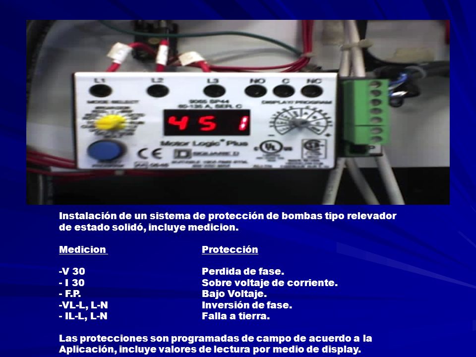 Instalación de un sistema de protección de bombas tipo relevador