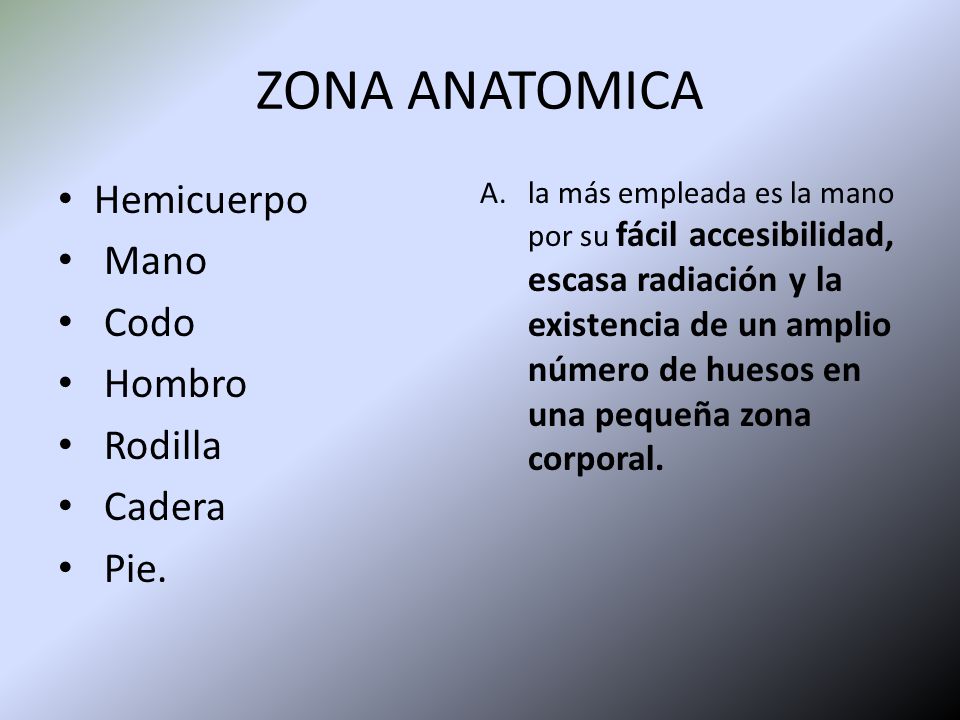 ZONA ANATOMICA Hemicuerpo Mano Codo Hombro Rodilla Cadera Pie.