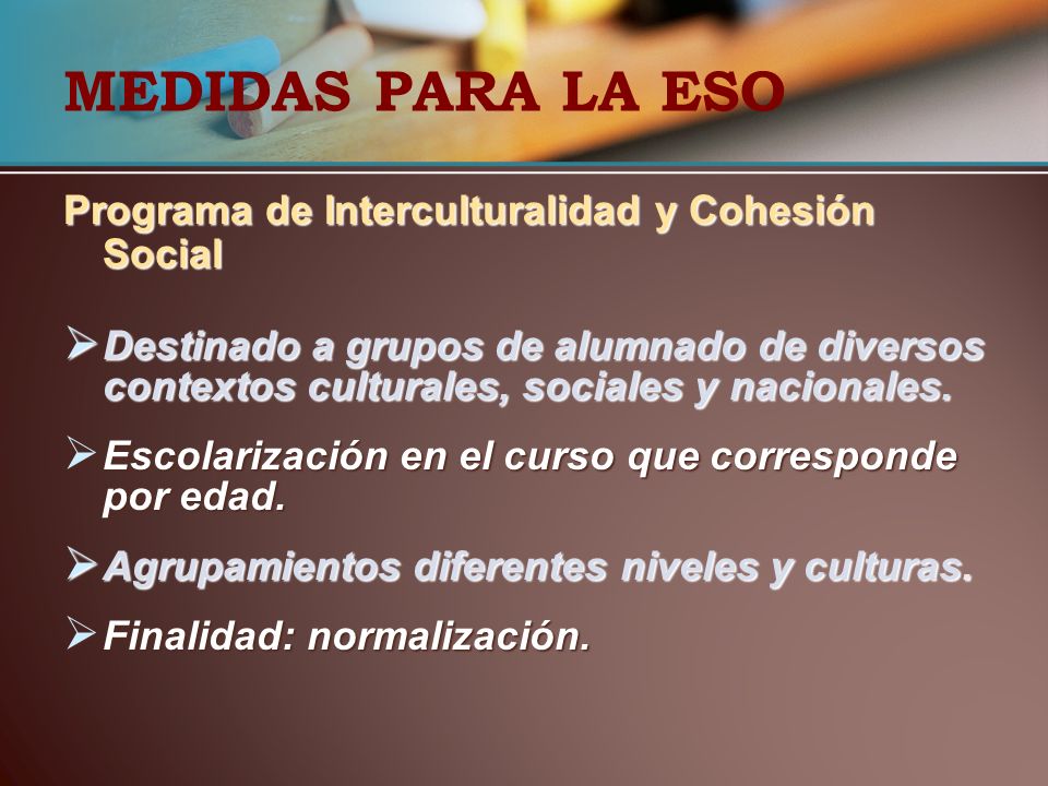 MEDIDAS PARA LA ESO Programa de Interculturalidad y Cohesión Social