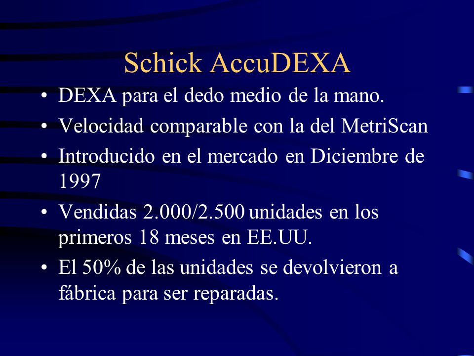 Schick AccuDEXA DEXA para el dedo medio de la mano.