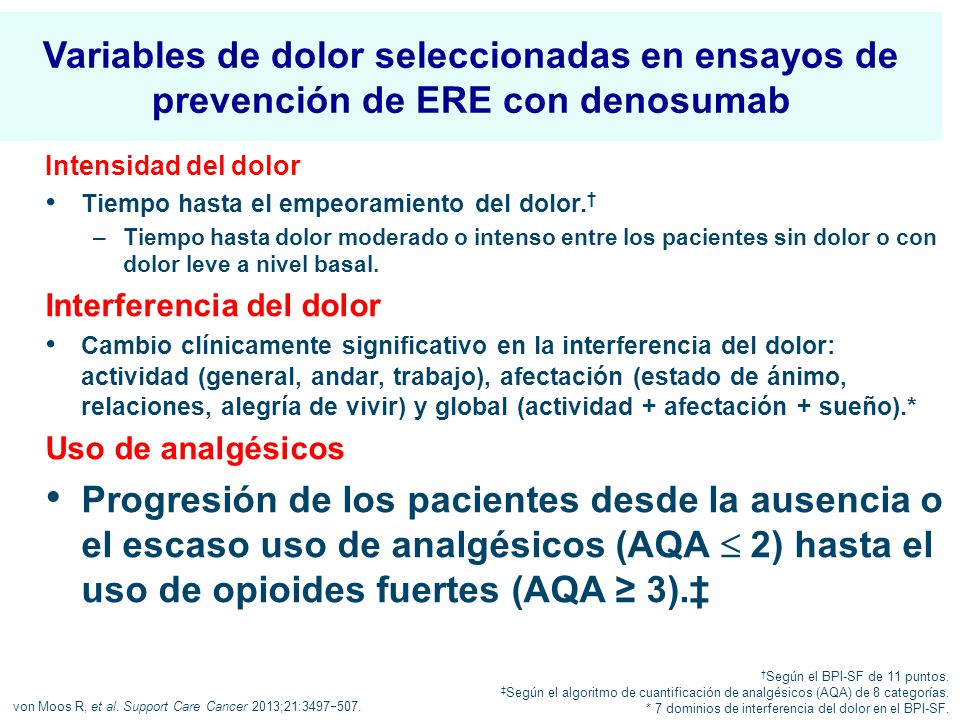 Variables de dolor seleccionadas en ensayos de prevención de ERE con denosumab