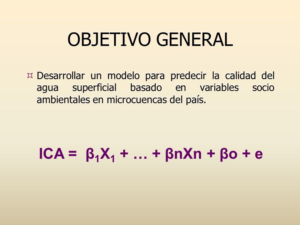 OBJETIVO GENERAL ICA = β1X1 + … + βnXn + βο + e