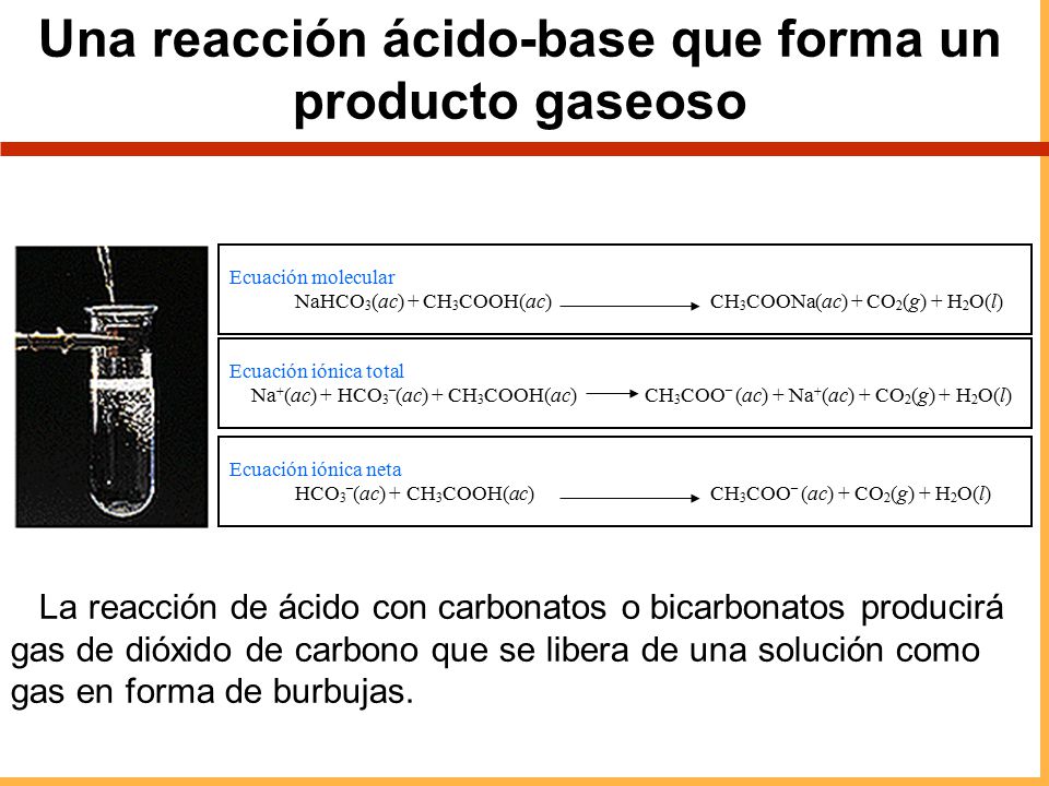 Una reacción ácido-base que forma un producto gaseoso