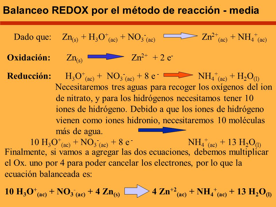 Balanceo REDOX por el método de reacción - media