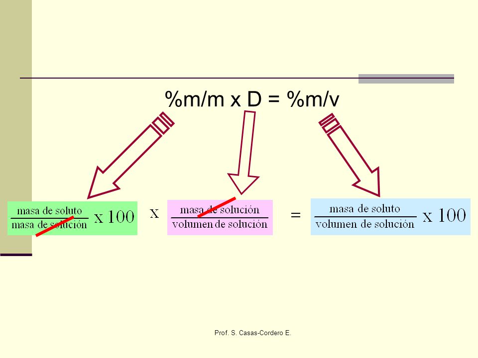 %m/m x D = %m/v Prof. S. Casas-Cordero E.
