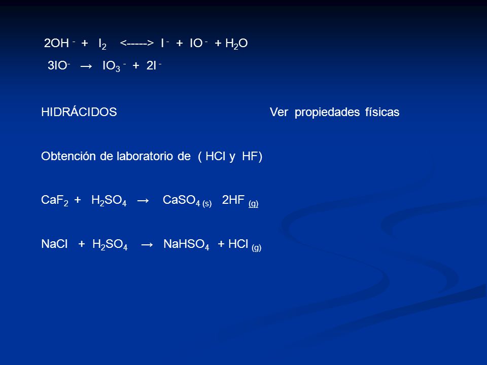 2OH - + I2 <-----> I - + IO - + H2O