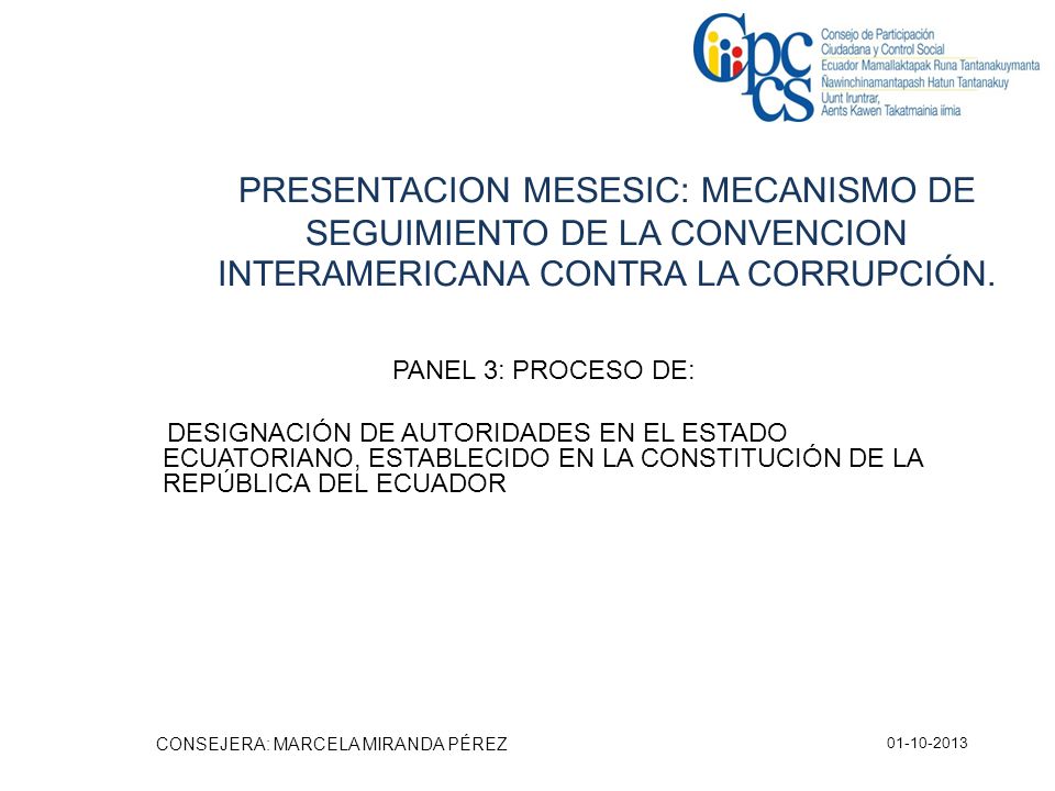 PRESENTACION MESESIC: MECANISMO DE SEGUIMIENTO DE LA CONVENCION INTERAMERICANA CONTRA LA CORRUPCIÓN.