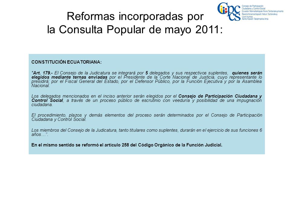 Reformas incorporadas por la Consulta Popular de mayo 2011: