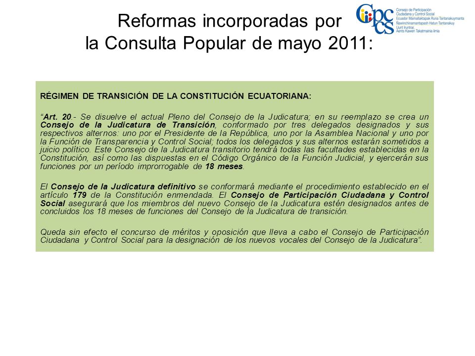 Reformas incorporadas por la Consulta Popular de mayo 2011: