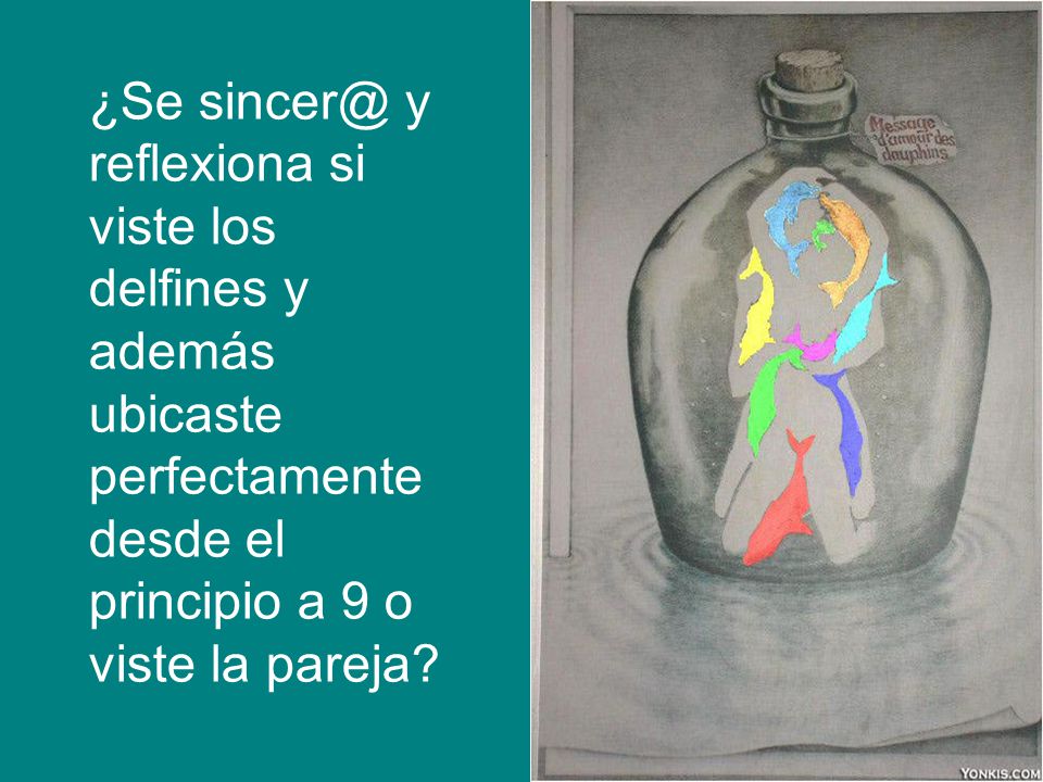 ¿Se y reflexiona si viste los delfines y además ubicaste perfectamente desde el principio a 9 o viste la pareja